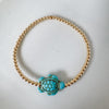 Gold Beaded and Turquoise Sea Turtle Bracelet - 3mm, 4mm, 5mm, 6mm