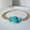 Gold Beaded and Turquoise Sea Turtle Bracelet - 3mm, 4mm, 5mm, 6mm
