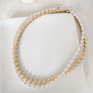 "Kristy" - Sterling or Gold Designer Beaded Layering Necklace - Mix of 5mm and 2.5mm Beads