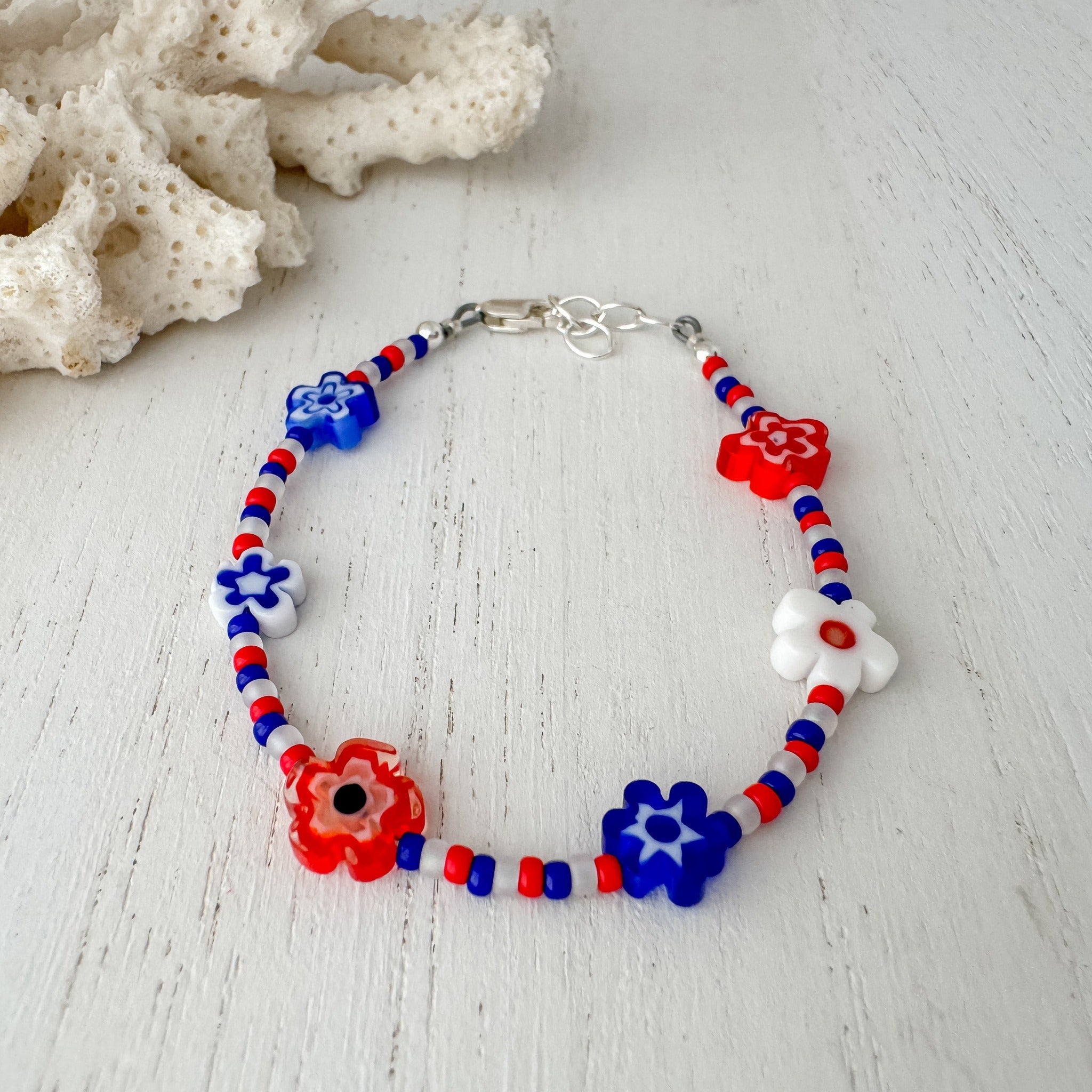 4th of July American Flag Bead Bracelet Set - Set of 3 or Each