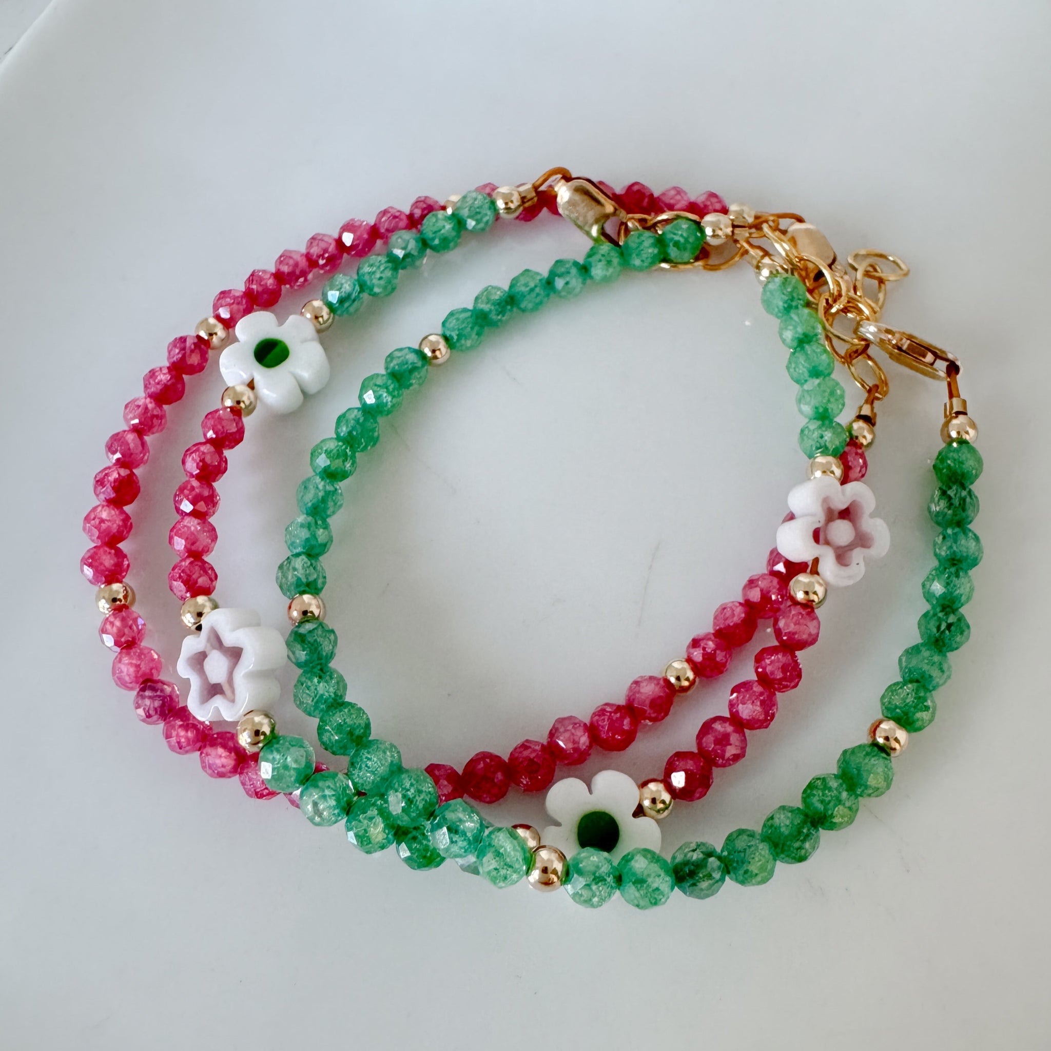 Shimmering Cubic Zirconia & Flower Stacking Bracelet - Set of 3 or Each