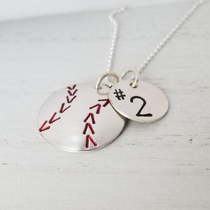 Baseball or Softball Necklace with Custom Number - 3/4 and 1/2 Inch Discs - Sterling Silver