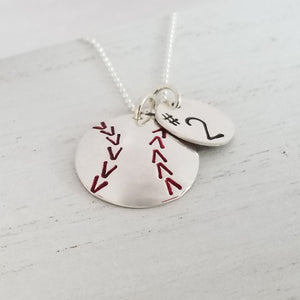 Baseball or Softball Necklace with Custom Number - 3/4 and 1/2 Inch Discs - Sterling Silver