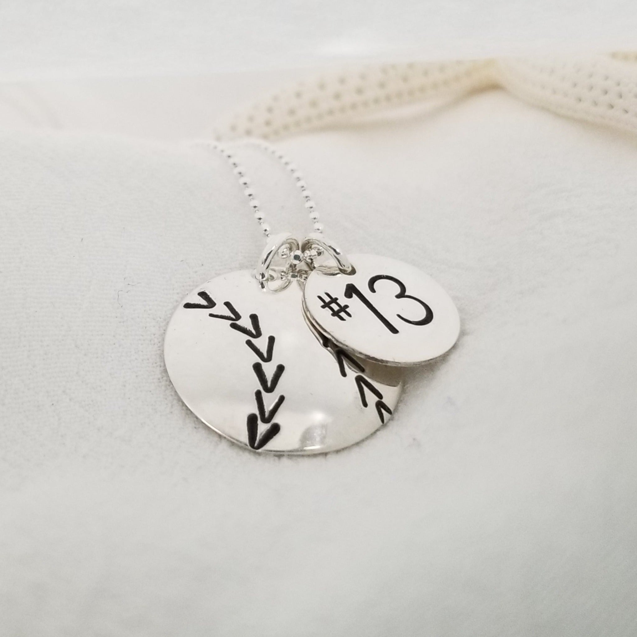 Baseball or Softball Necklace with Custom Number - 3/4 and 1/2 Inch Discs - Sterling Silver