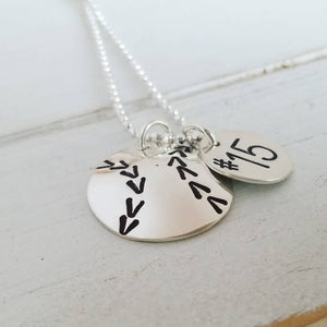Baseball or Softball Necklace with Custom Number - 3/4 and 1/2 Inch Discs - Sterling Silver
