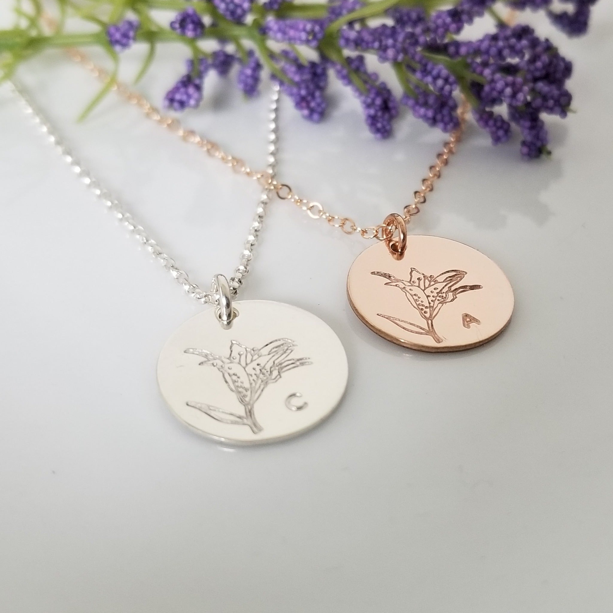 Birth Month Flower Necklace - Any Month - Sterling Silver