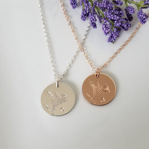 Birth Month Flower Necklace - Any Month - Sterling Silver