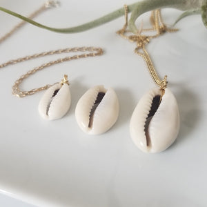 Natural Cowrie Shell and Dot Necklace - Small, Med, or Large - Sterling or Gold