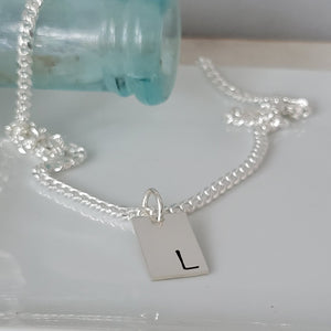 Men's Solid Silver Cuban Chain Necklace and Custom initial Pendant