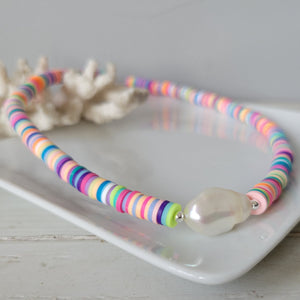 "Outer Banks" Polymer Clay and Large Pearl Necklace - Multiple Colors Available