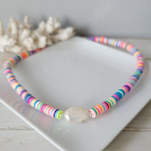 "Outer Banks" Polymer Clay and Large Pearl Necklace - Multiple Colors Available