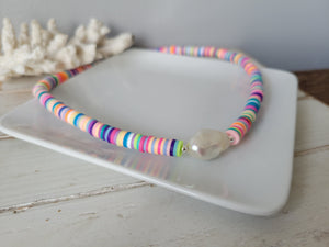 "Outer Banks" Polymer Clay and Large Pearl Necklace - Multiple Colors Available