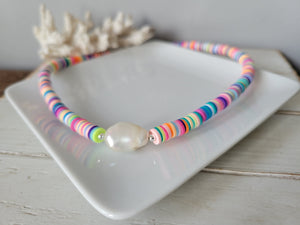 "Outer Banks" Polymer Clay and Large Pearl Necklace - Multiple Colors Available