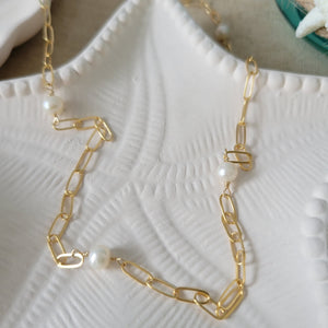 Paperclip and Pearl Necklace - Freshwater Pearl - Sterling or Gold