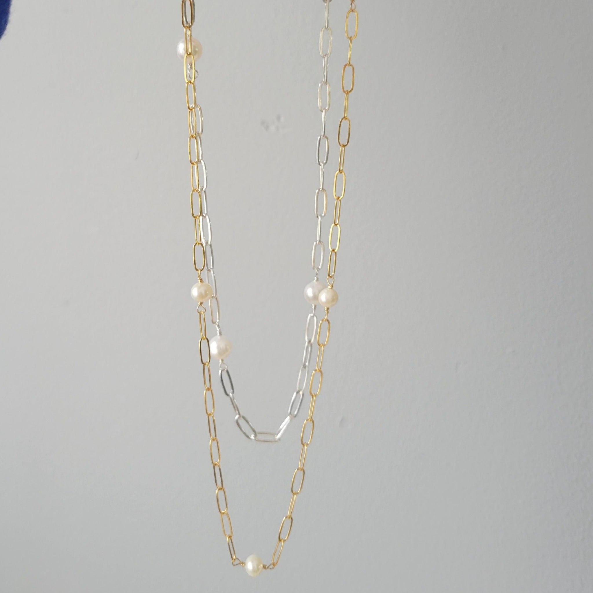 Paperclip and Pearl Necklace - Freshwater Pearl - Sterling or Gold