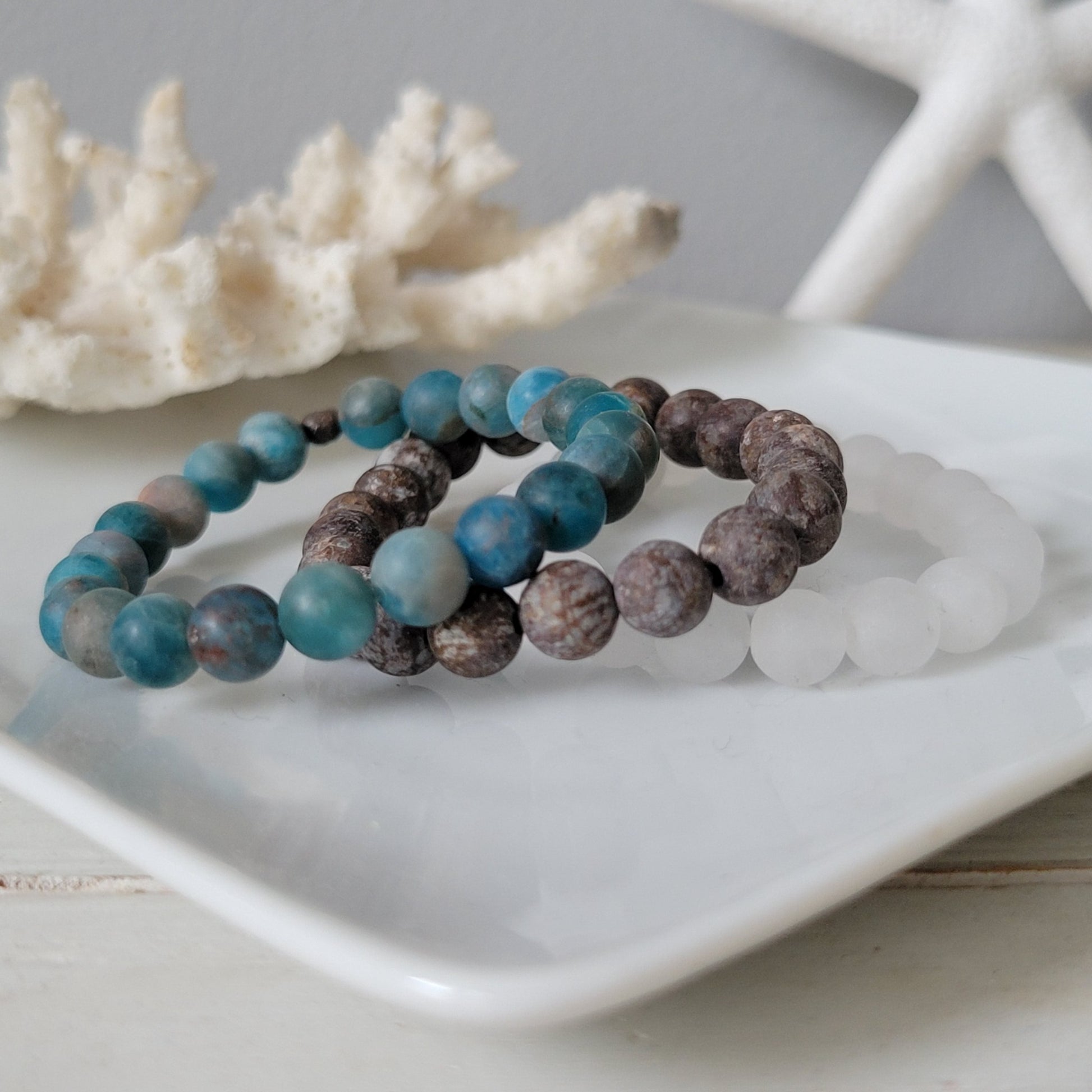 "Beach Sands" Water, Sands & Clouds Natural Stone Bead Bracelets - Set of 3 or Each
