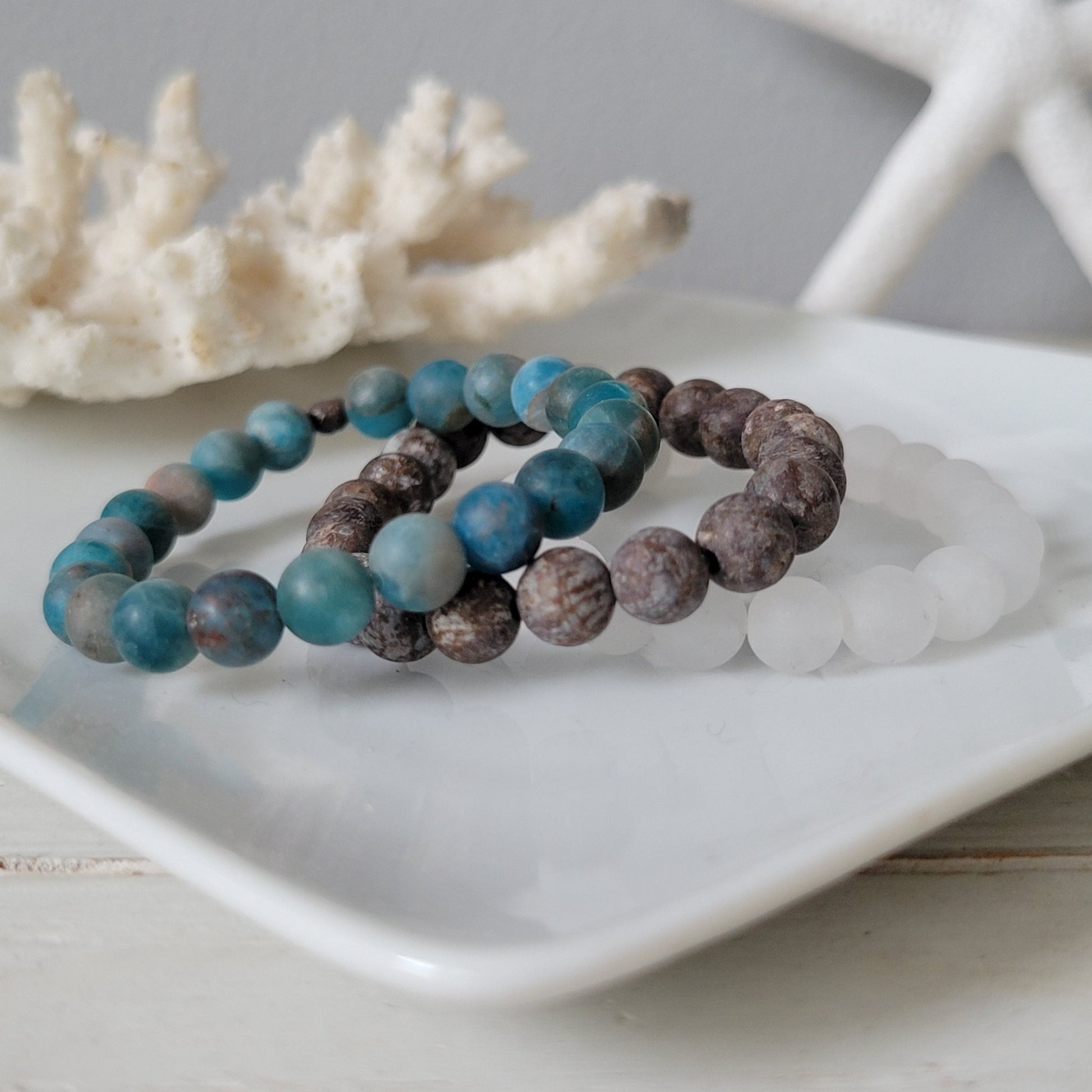 "Beach Sands" Water, Sands & Clouds Natural Stone Bead Bracelets - Set of 3 or Each