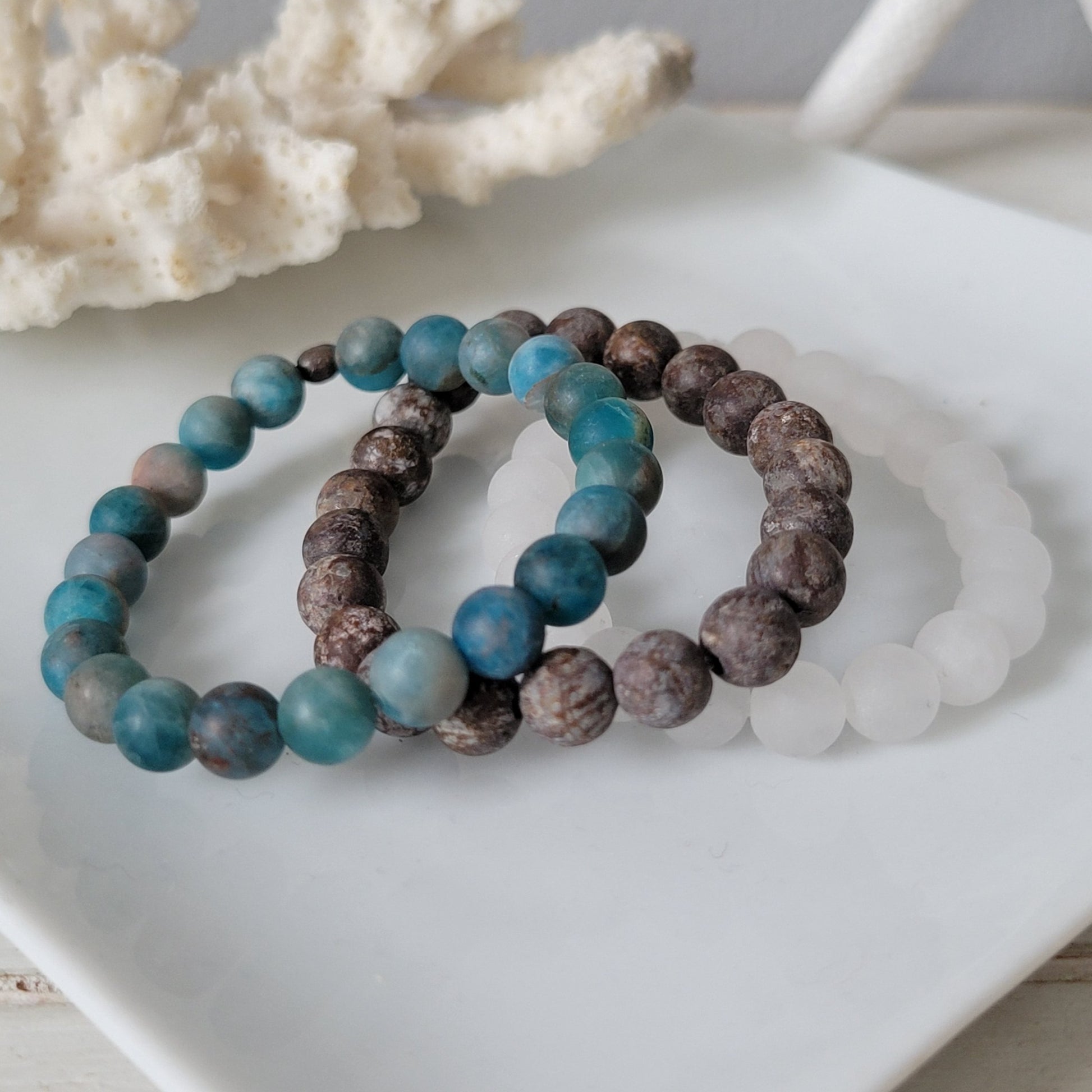 "Beach Sands" Water, Sands & Clouds Natural Stone Bead Bracelets - Set of 3 or Each