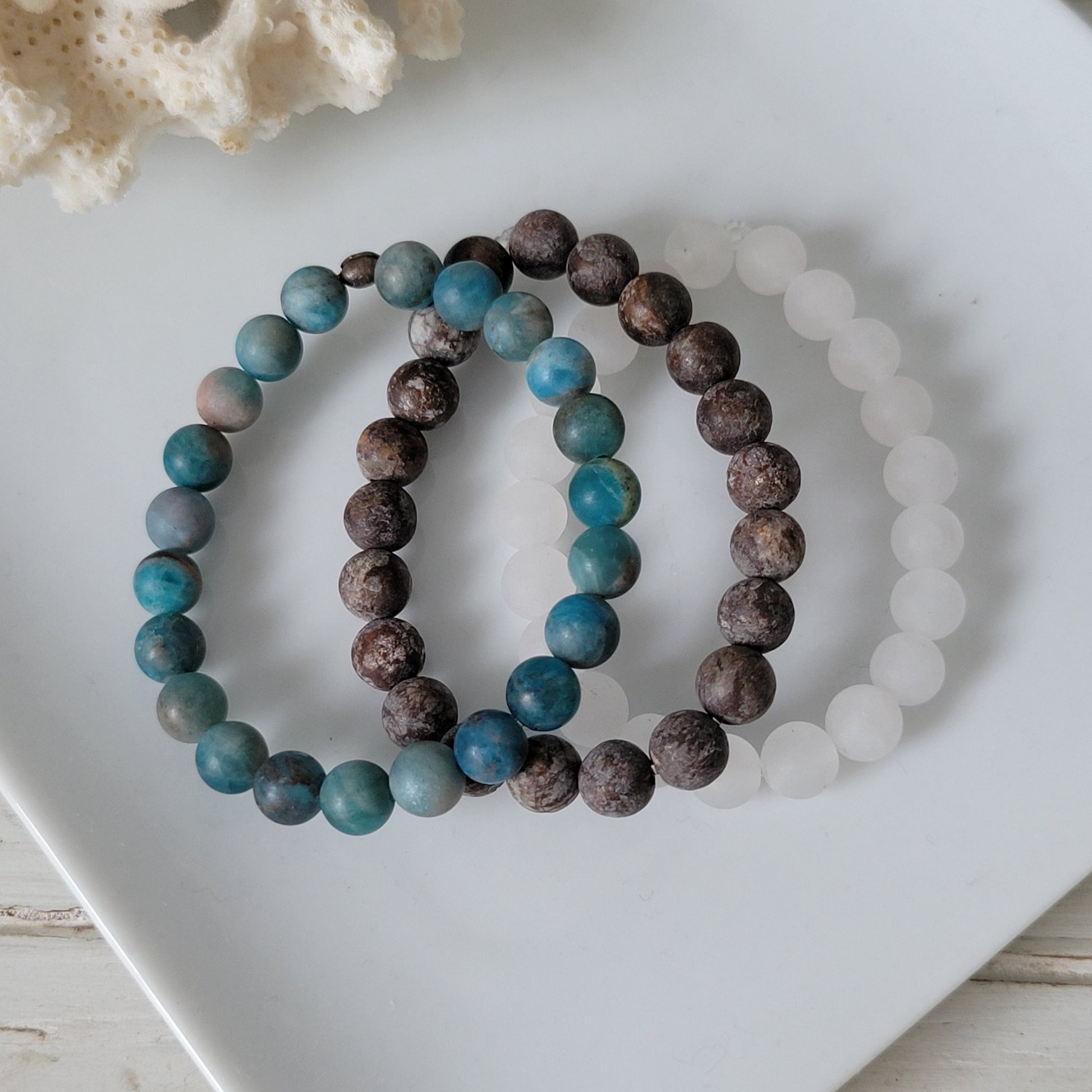 "Beach Sands" Water, Sands & Clouds Natural Stone Bead Bracelets - Set of 3 or Each