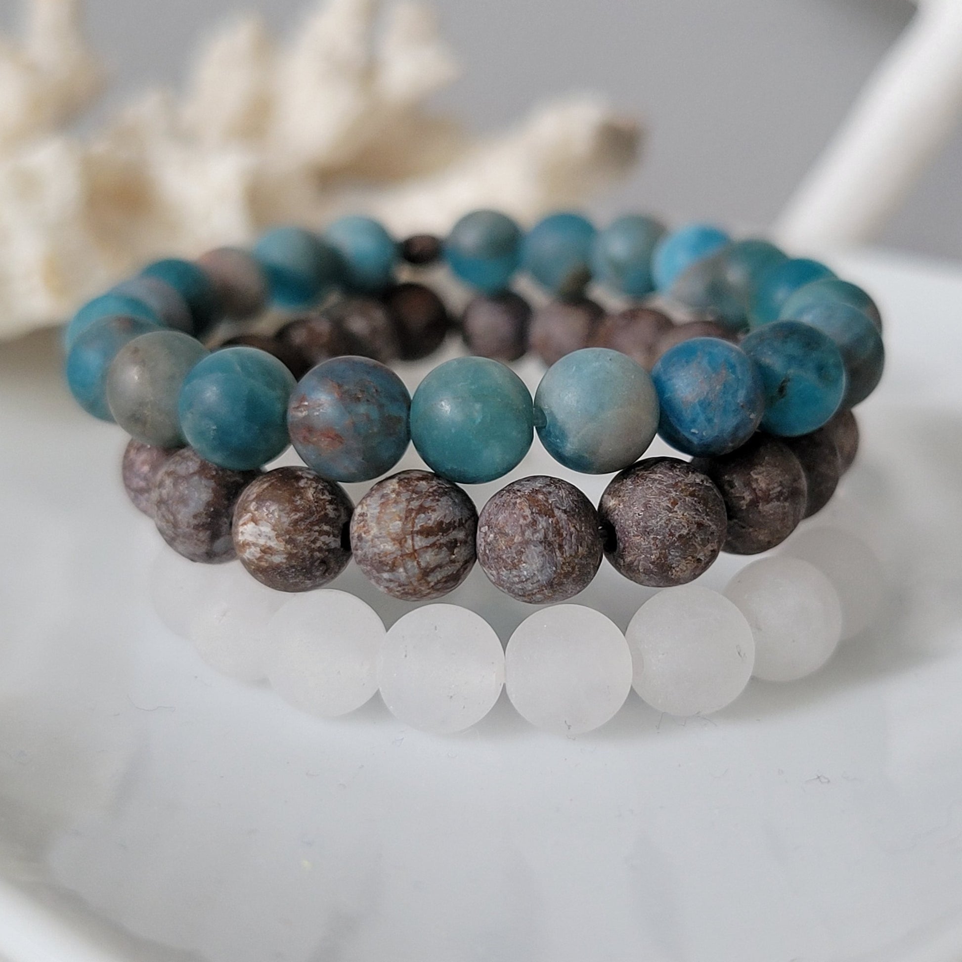 "Beach Sands" Water, Sands & Clouds Natural Stone Bead Bracelets - Set of 3 or Each