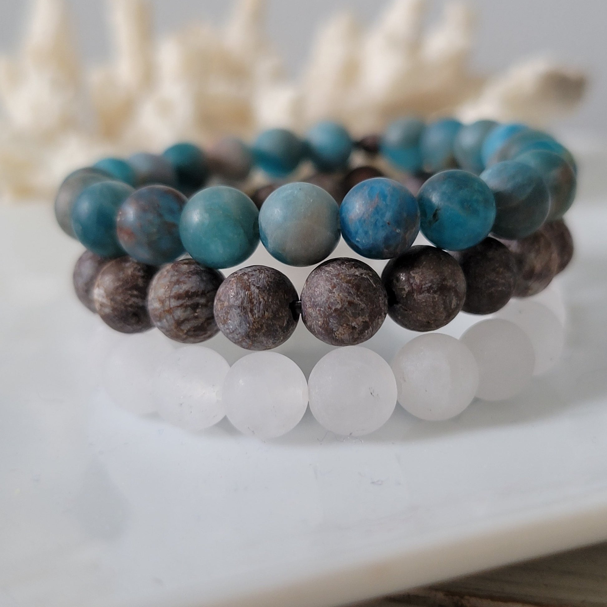 "Beach Sands" Water, Sands & Clouds Natural Stone Bead Bracelets - Set of 3 or Each