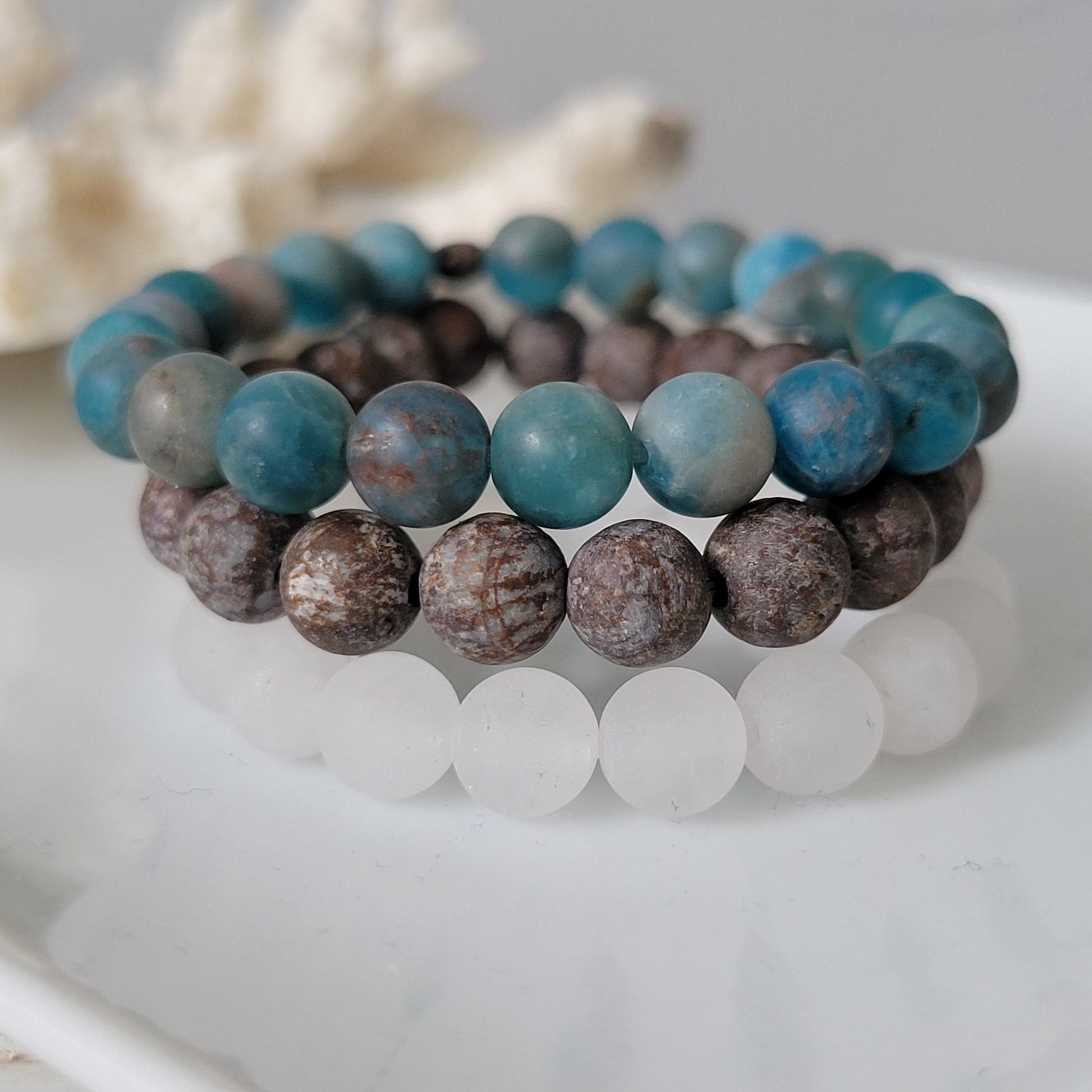 "Beach Sands" Water, Sands & Clouds Natural Stone Bead Bracelets - Set of 3 or Each