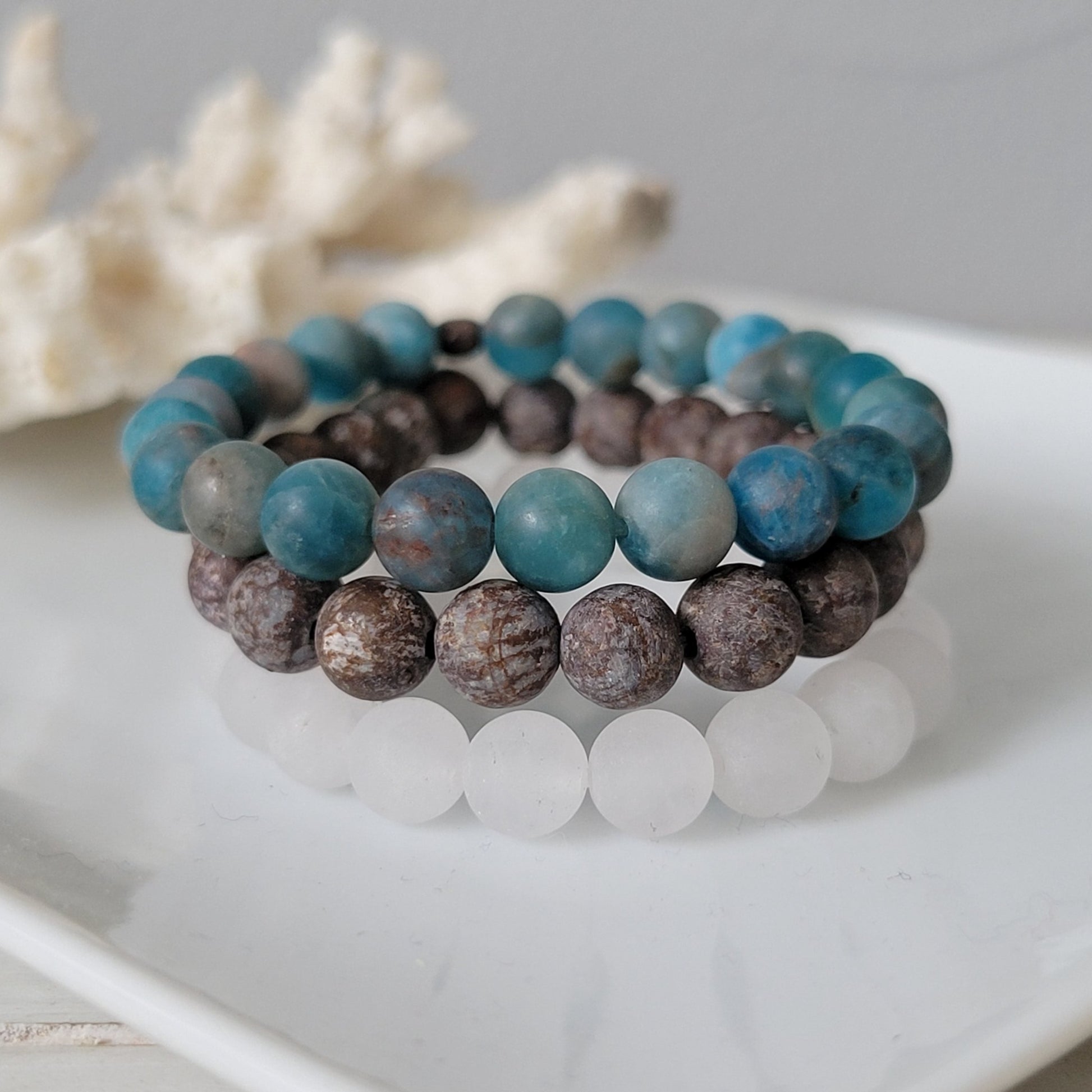 "Beach Sands" Water, Sands & Clouds Natural Stone Bead Bracelets - Set of 3 or Each
