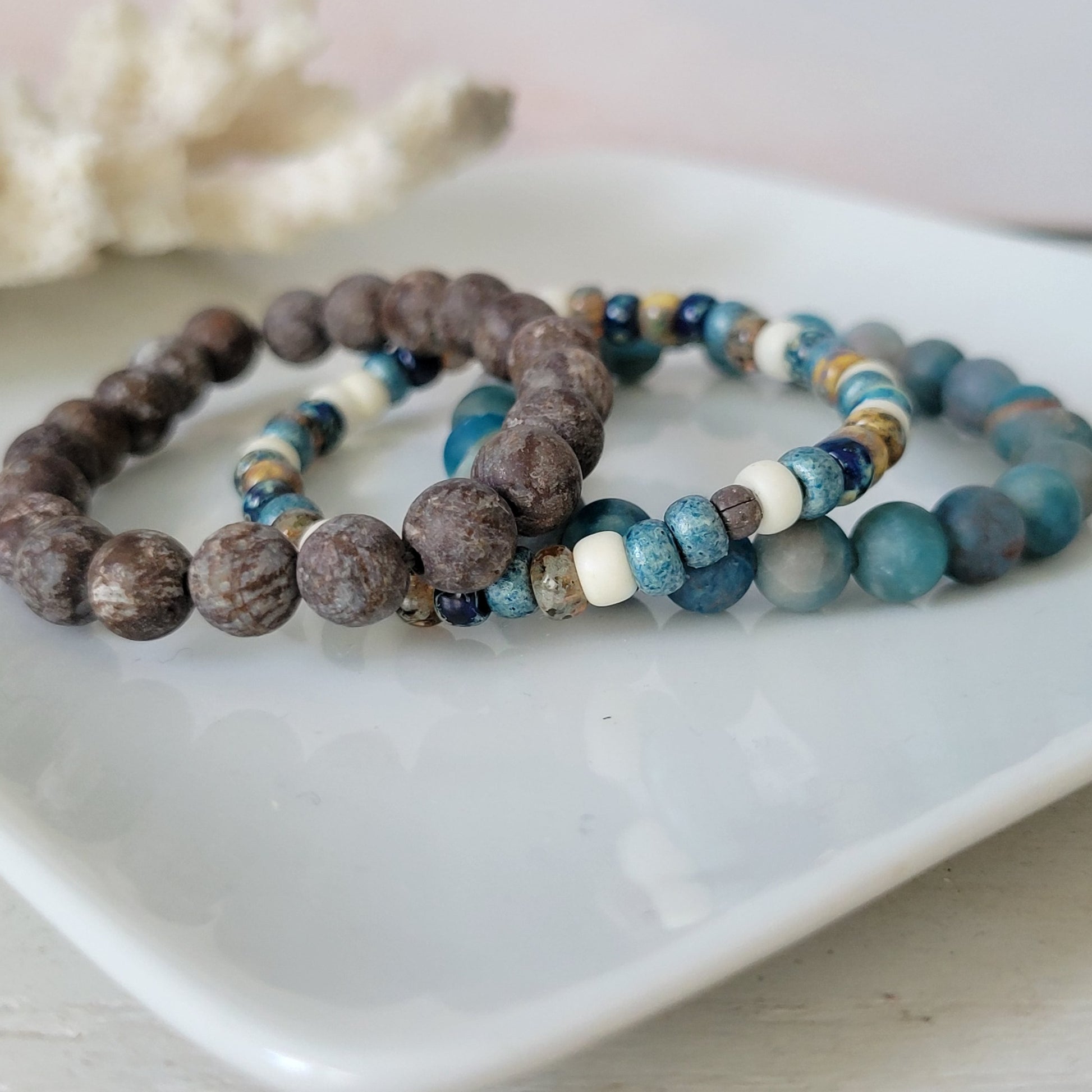 "Beach Sands" Water, Sands & Clouds Natural Stone Bead Bracelets - Set of 3 or Each