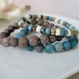 "Beach Sands" Water, Sands & Clouds Natural Stone Bead Bracelets - Set of 3 or Each