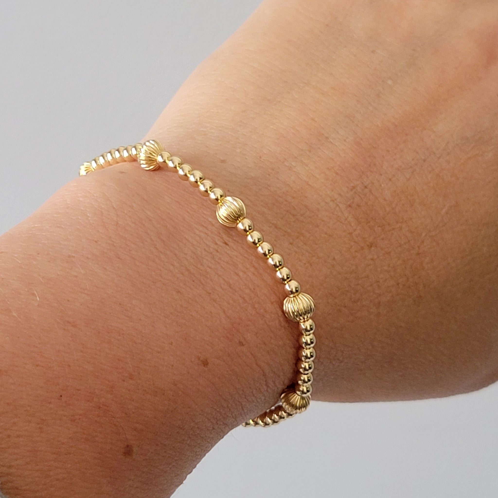 Designer Gold Beaded Layering Bracelet - 2.5mm or 3mm with 5mm Design Beads