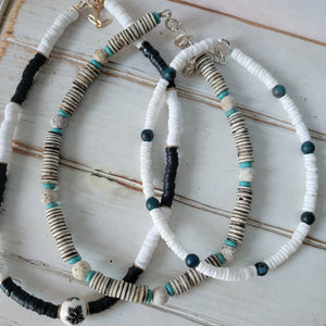 "Lil Grom" White Heishi Shell and Stone Bead Surfer Necklaces - Multiple Colors Available