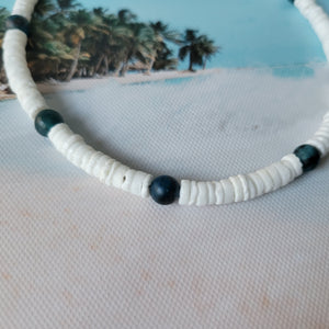 "Lil Grom" White Heishi Shell and Stone Bead Surfer Necklaces - Multiple Colors Available