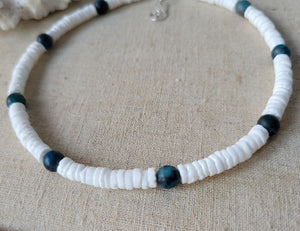 "Lil Grom" White Heishi Shell and Stone Bead Surfer Necklaces - Multiple Colors Available