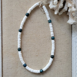 "Lil Grom" White Heishi Shell and Stone Bead Surfer Necklaces - Multiple Colors Available