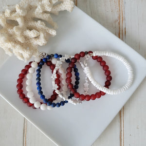"Independence" RWB Bead Bracelets - Set of 3 or Each