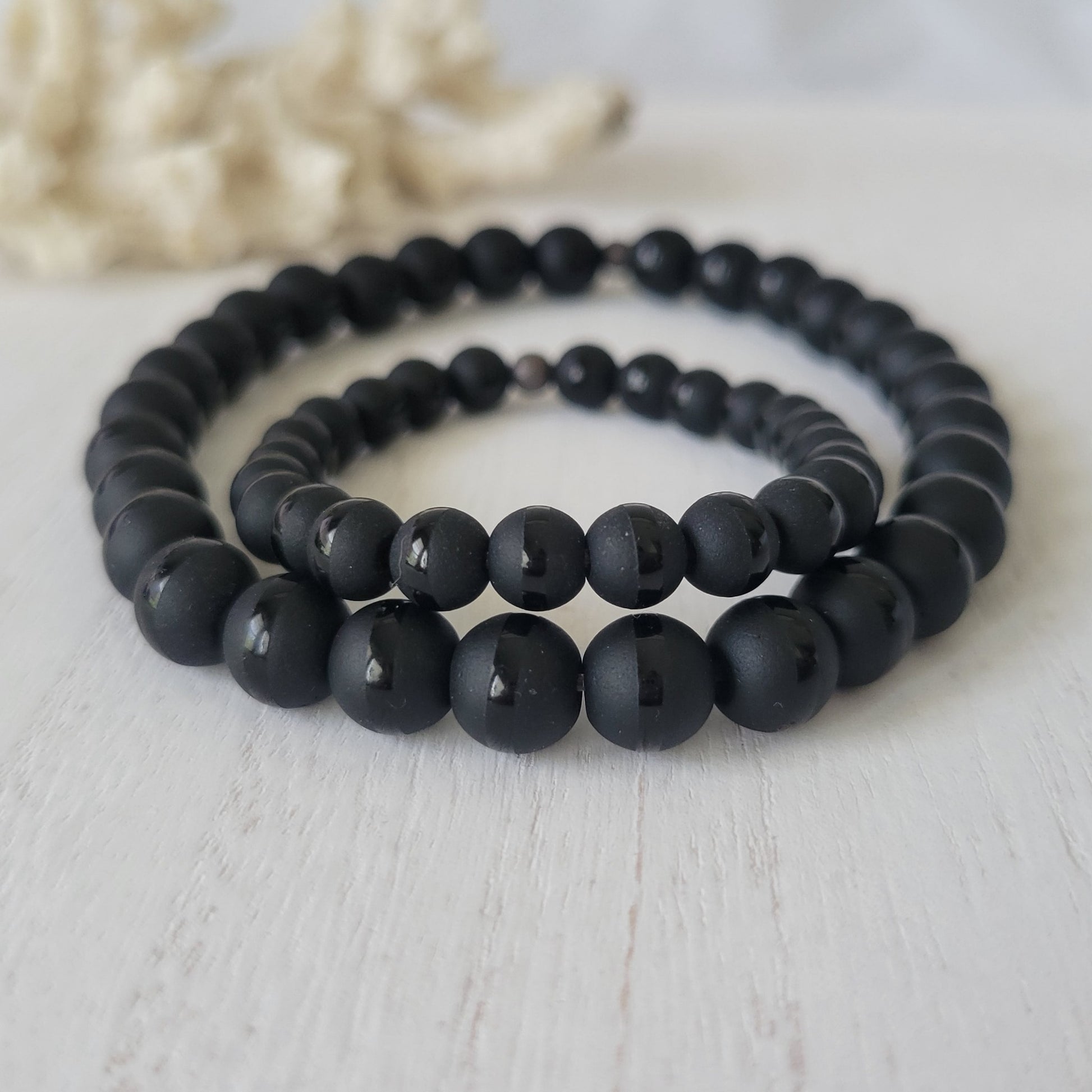 "Black Dapper" Men's Matte Onyx Stone Bead Name Bracelet - Medium 8mm Beads