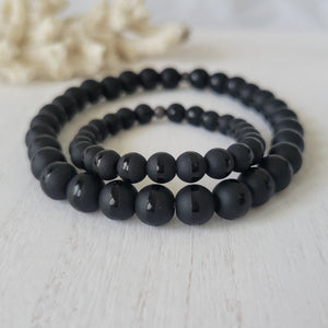 "Black Dapper" Men's Matte Onyx Stone Bead Name Bracelet - Medium 8mm Beads