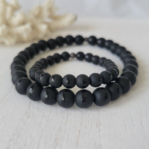 "Black Dapper" Men's Matte Onyx Stone Bead Name Bracelet - Medium 8mm Beads