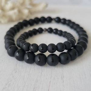 "Black Dapper" Men's Matte Onyx Stone Bead Name Bracelet - Medium 8mm Beads