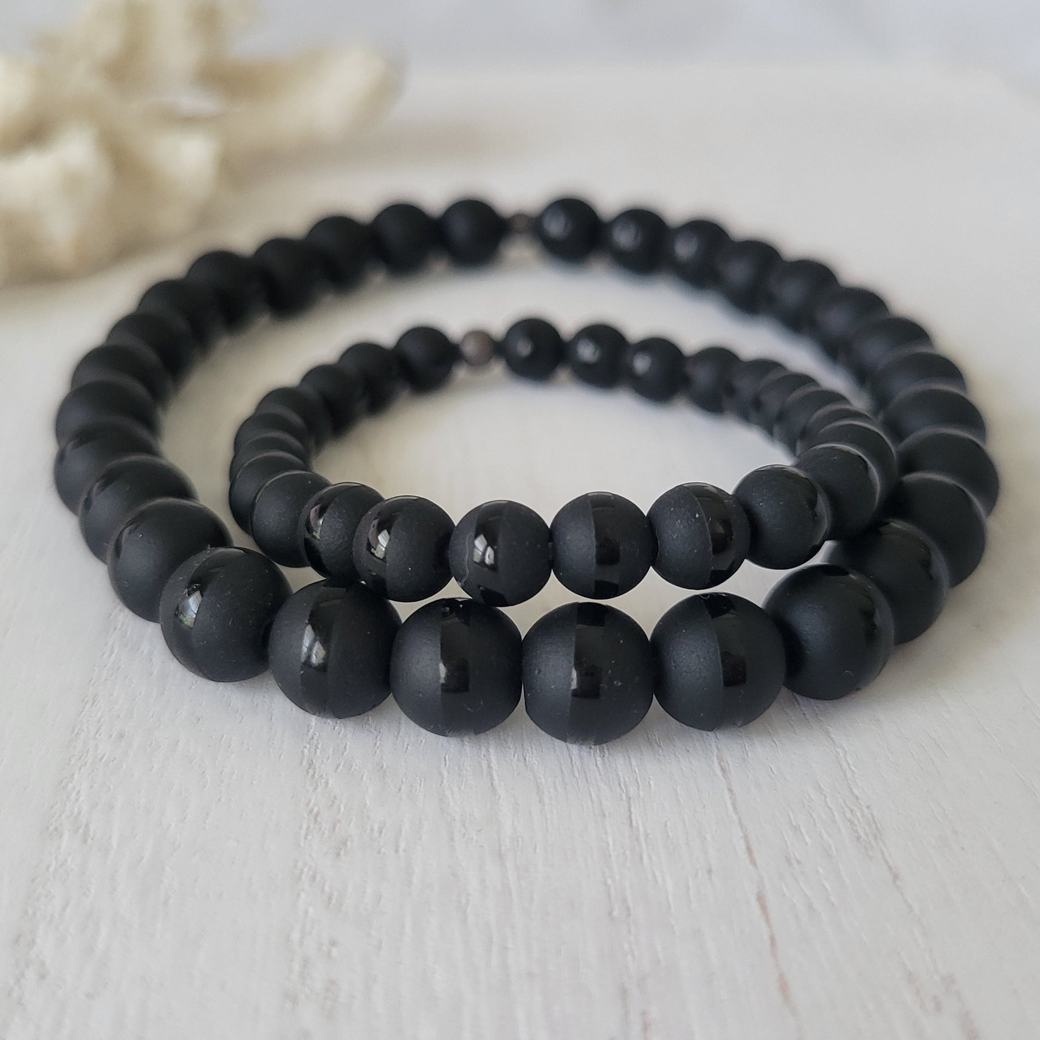 "Black Dapper" Men's Matte Onyx Stone Bead Name Bracelet - Medium 8mm Beads
