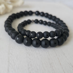 "Black Dapper" Men's Matte Onyx Stone Bead Name Bracelet - Medium 8mm Beads