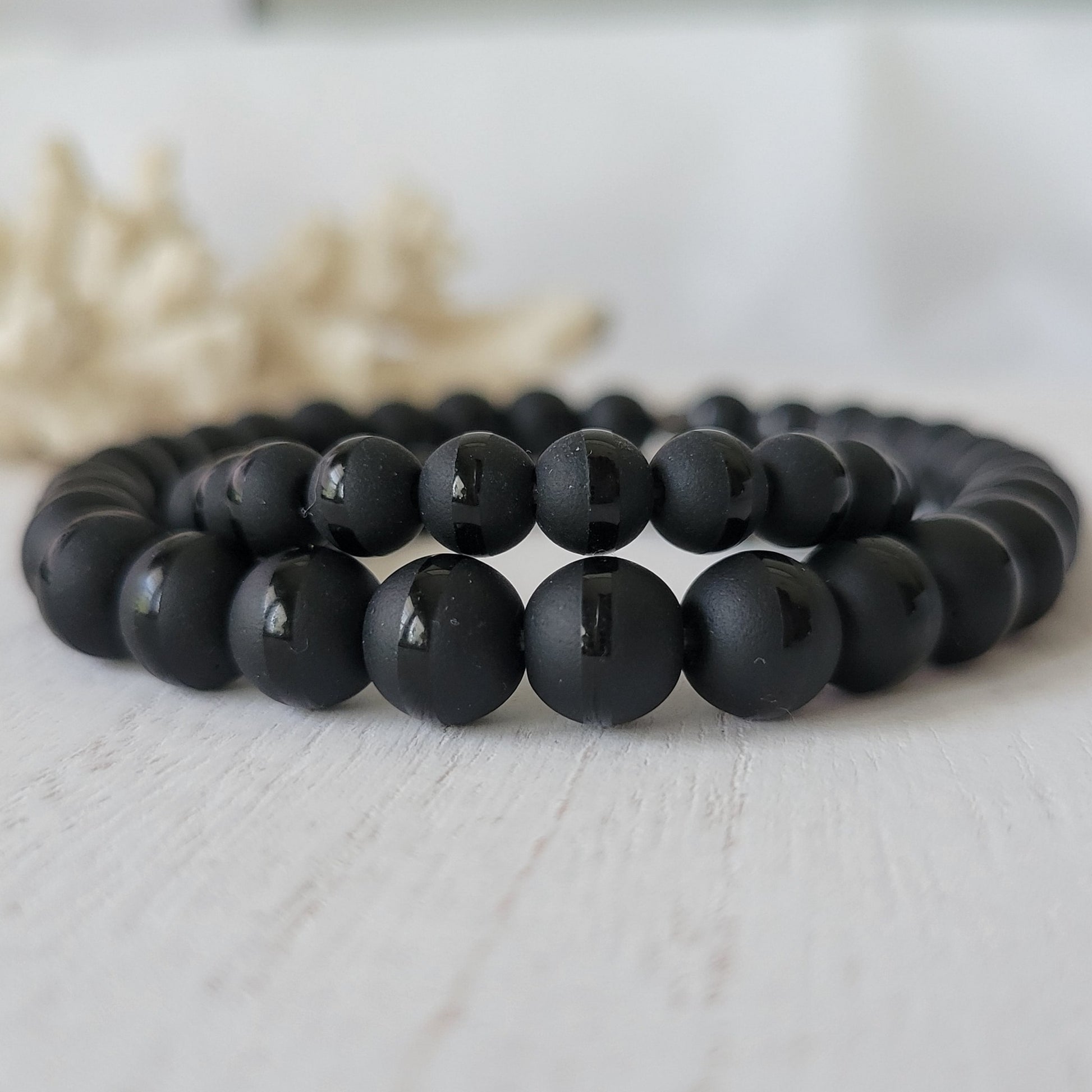 "Black Dapper" Men's Matte Onyx Stone Bead Name Bracelet - Medium 8mm Beads