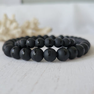 "Black Dapper" Men's Matte Onyx Stone Bead Name Bracelet - Medium 8mm Beads