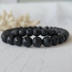 "Black Dapper" Men's Matte Onyx Stone Bead Name Bracelet - Medium 8mm Beads