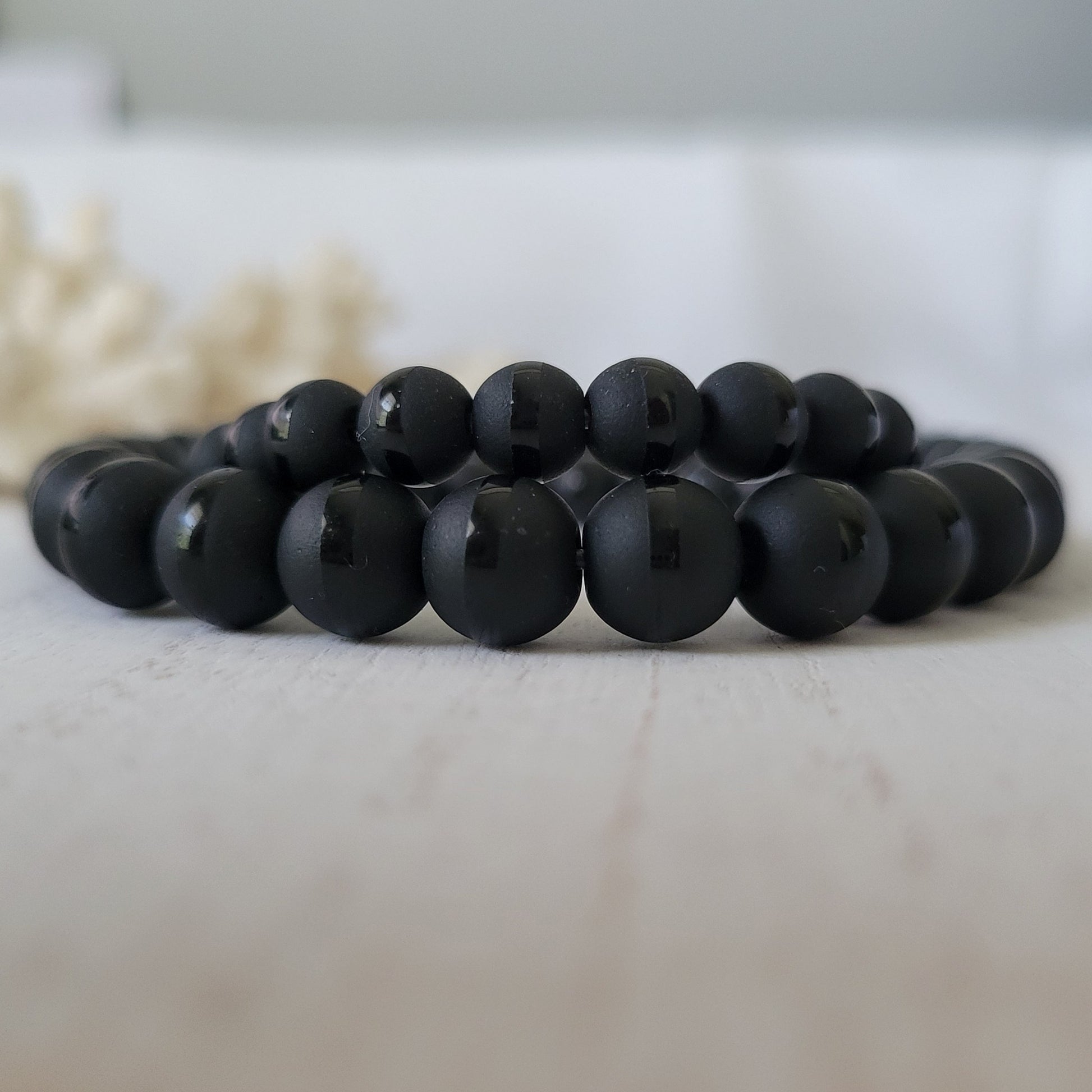 "Black Dapper" Men's Matte Onyx Stone Bead Name Bracelet - Medium 8mm Beads