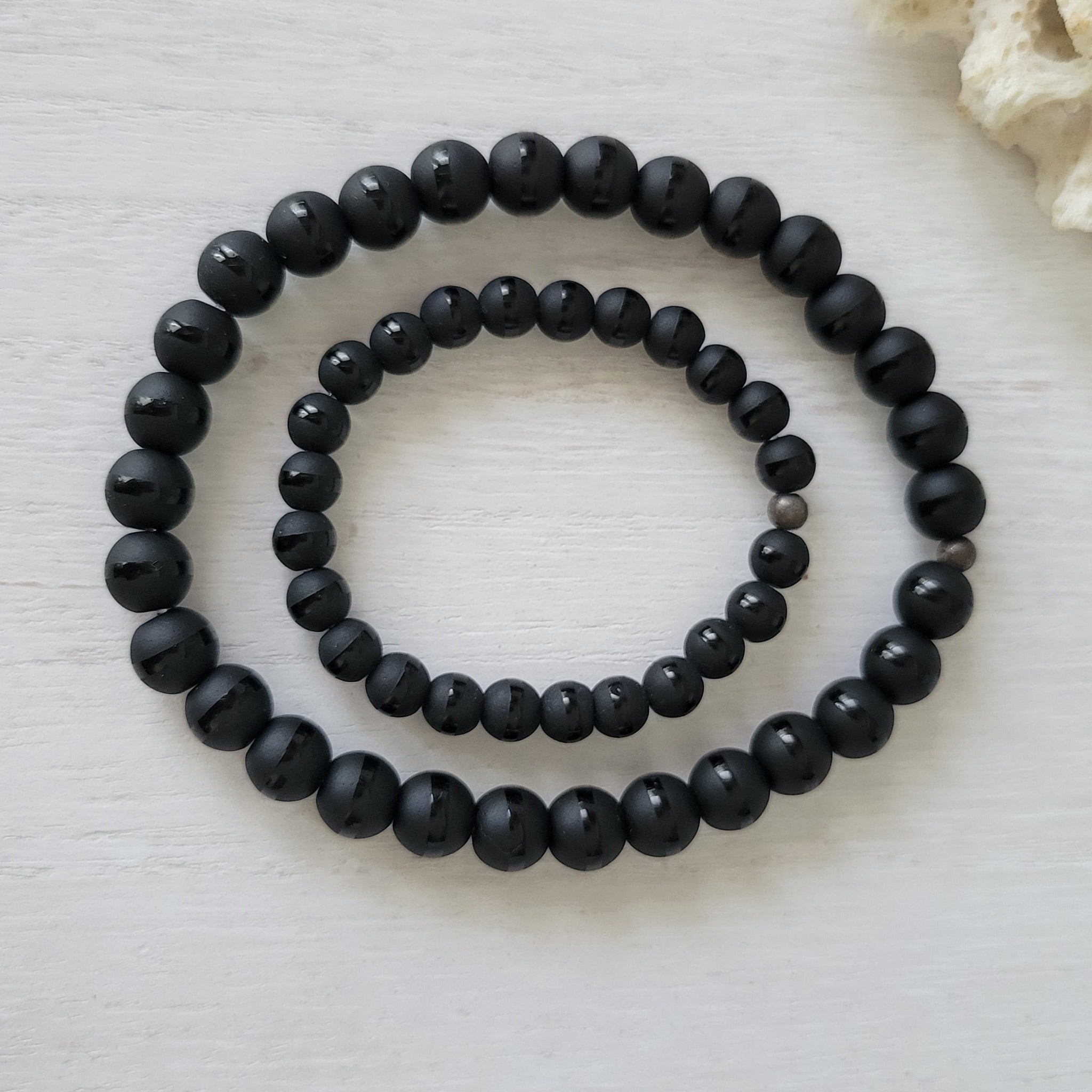 "Black Dapper" Men's Matte Onyx Stone Bead Name Bracelet - Medium 8mm Beads