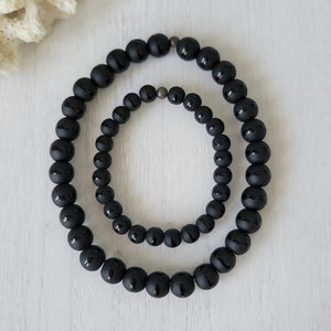 "Black Dapper" Men's Matte Onyx Stone Bead Name Bracelet - Medium 8mm Beads