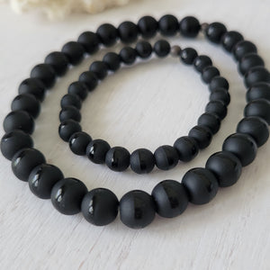 "Black Dapper" Men's Matte Onyx Stone Bead Name Bracelet - Medium 8mm Beads