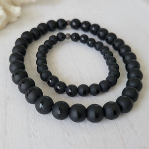 "Black Dapper" Men's Matte Onyx Stone Bead Name Bracelet - Medium 8mm Beads