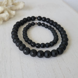 "Black Dapper" Men's Matte Onyx Stone Bead Name Bracelet - Medium 8mm Beads